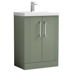 Deco 600mm Freestanding 2 Door Vanity Unit with Mid-Edge Basin - Satin Green