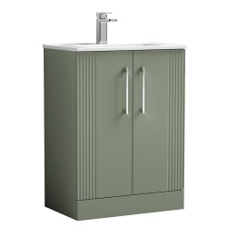 Deco 600mm Freestanding 2 Door Vanity Unit with Minimalist Basin - Satin Green