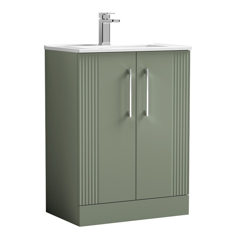 Deco 600mm Freestanding 2 Door Vanity Unit with Minimalist Basin - Satin Green Deco 600mm Freestanding 2 Door Vanity Unit with Minimalist Basin - Satin Green