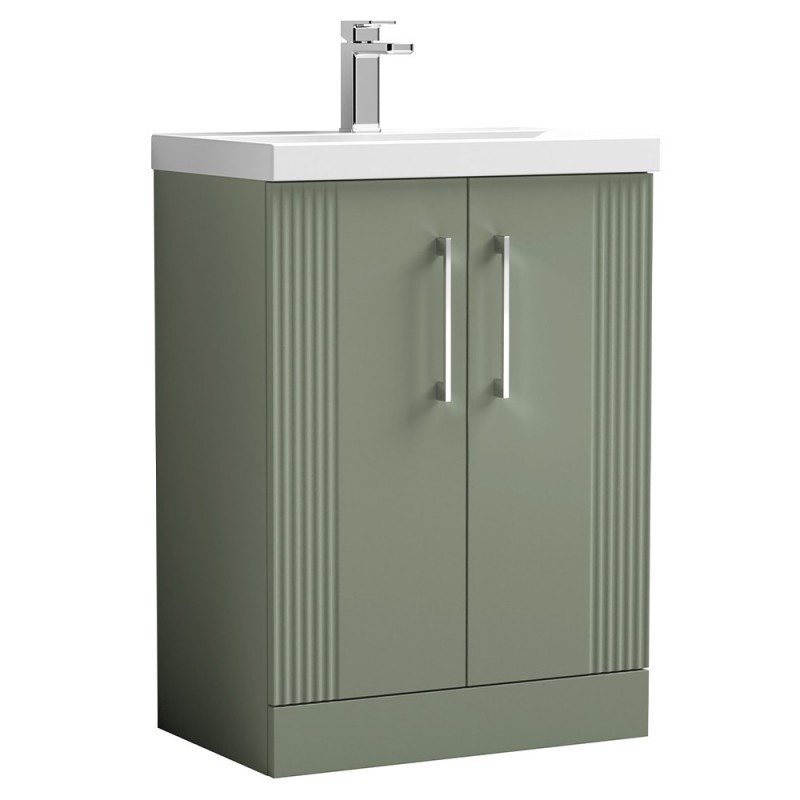 Deco 600mm Freestanding 2 Door Vanity Unit with Thin-Edge Basin - Satin Green Deco 600mm Freestanding 2 Door Vanity Unit with Thin-Edge Basin - Satin Green