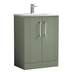 Deco 600mm Freestanding 2 Door Vanity Unit with Curved Basin - Satin Green