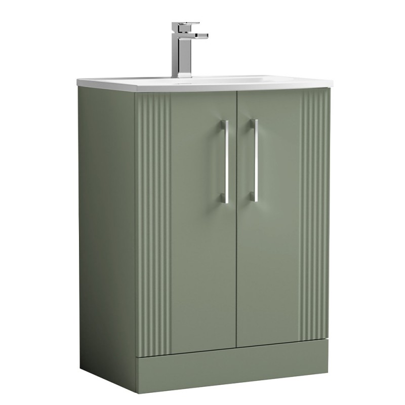 Deco 600mm Freestanding 2 Door Vanity Unit with Curved Basin - Satin Green Deco 600mm Freestanding 2 Door Vanity Unit with Curved Basin - Satin Green