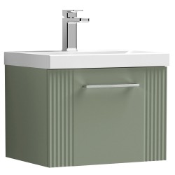 Deco 500mm Wall Hung Single Drawer Vanity Unit with Mid-Edge Basin - Satin Green