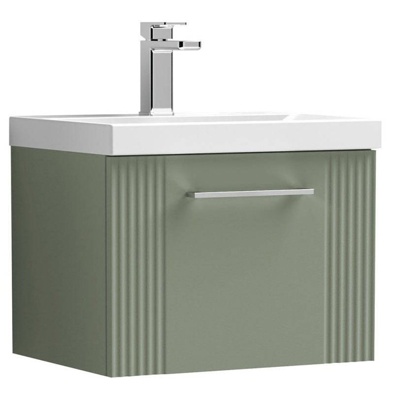 Deco 500mm Wall Hung Single Drawer Vanity Unit with Mid-Edge Basin - Satin Green