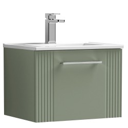 Deco 500mm Wall Hung Single Drawer Vanity Unit with Minimalist Basin - Satin Green