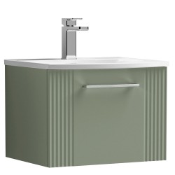 Deco 500mm Wall Hung Single Drawer Vanity Unit with Curved Basin - Satin Green