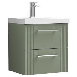 Deco 500mm Wall Hung 2 Drawer Vanity Unit with Mid-Edge Basin - Satin Green