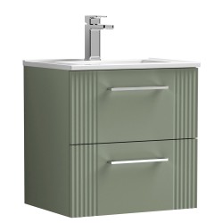 Deco 500mm Wall Hung 2 Drawer Vanity Unit with Minimalist Basin - Satin Green