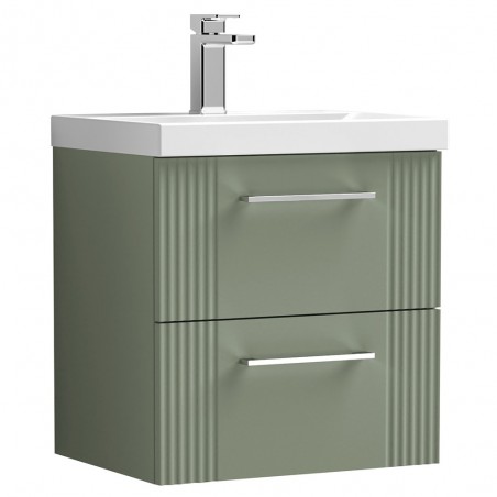 Deco 500mm Wall Hung 2 Drawer Vanity Unit with Thin-Edge Basin - Satin Green