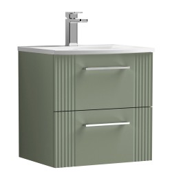 Deco 500mm Wall Hung 2 Drawer Vanity Unit with Curved Basin - Satin Green