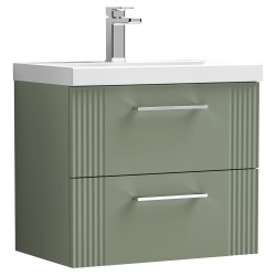 Deco 600mm Wall Hung 2 Drawer Vanity Unit with Mid-Edge Basin - Satin Green