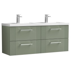 Deco 1200mm Wall Hung 4-Drawer Vanity Unit with Double Basin - Satin Green