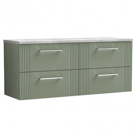 Deco 1200mm Wall Hung 4 Drawer Vanity Unit & Laminate Worktop - Satin Green/Bellato Grey