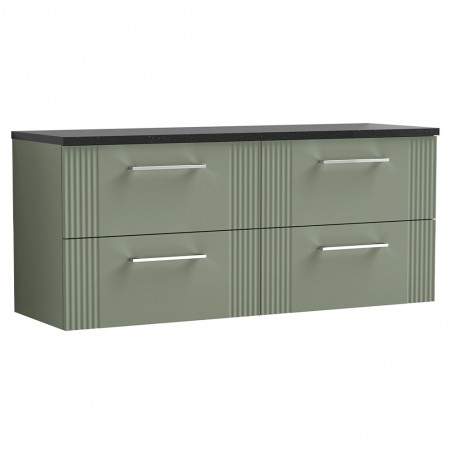 Deco 1200mm Wall Hung 4 Drawer Vanity Unit & Laminate Worktop - Satin Green/Sparkle Black