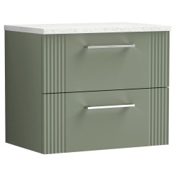 Deco 600mm Wall Hung 2 Drawer Vanity Unit with Laminate Top - Satin Green