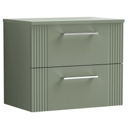 Deco 600mm Wall Hung 2 Drawer Vanity Unit with Worktop - Satin Green