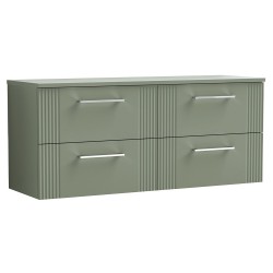 Deco 1200mm Wall Hung 4-Drawer Vanity Unit with Worktop - Satin Green