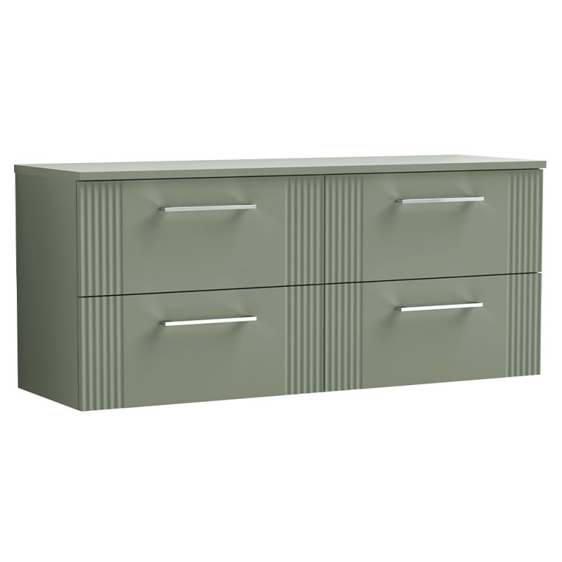 Deco 1200mm Wall Hung 4-Drawer Vanity Unit with Worktop - Satin Green