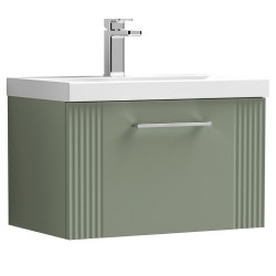 Deco 600mm Wall Hung Single Drawer Vanity Unit with Mid-Edge Basin - Satin Green