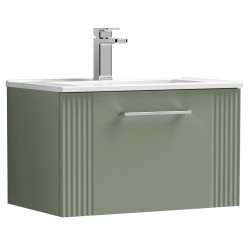 Deco 600mm Wall Hung Single Drawer Vanity Unit with Minimalist Basin - Satin Green