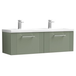 Deco 1200mm Wall Hung 2 Drawer Vanity Unit with Double Basin - Satin Green