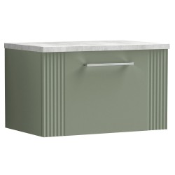 Deco 600mm Wall Hung Single Drawer Vanity Unit with Laminate Top - Satin Green
