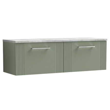 Deco 1200mm Wall Hung 2 Drawer Vanity Unit & Laminate Worktop - Satin Green/Bellato Grey