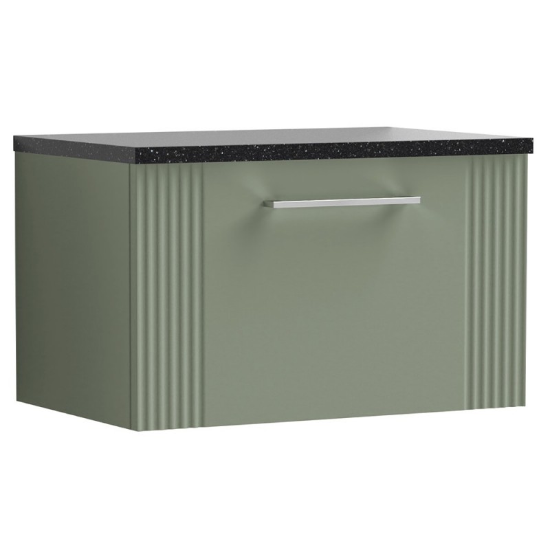 Deco 600mm Wall Hung Single Drawer Vanity Unit with Laminate Top - Satin Green