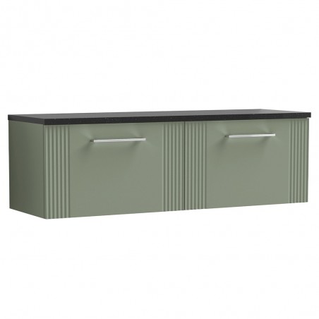 Deco 1200mm Wall Hung 2 Drawer Vanity Unit & Laminate Worktop - Satin Green/Sparkle Black