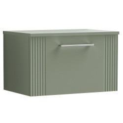 Deco 600mm Wall Hung Single Drawer Vanity Unit with Worktop - Satin Green