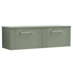 Deco 1200mm Wall Hung 2 Drawer Vanity Unit with Worktop - Satin Green