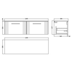 Deco 1200mm Wall Hung 2 Drawer Vanity Unit with Worktop - Satin Green - Technical Drawing