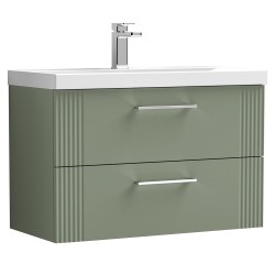 Deco 800mm Wall Hung 2 Drawer Vanity Unit with Mid-Edge Basin - Satin Green