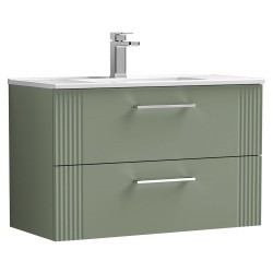 Deco 800mm Wall Hung 2 Drawer Vanity Unit with Minimalist Basin - Satin Green