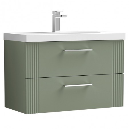 Deco 800mm Wall Hung 2 Drawer Vanity Unit with Thin-Edge Basin - Satin Green