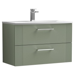 Deco 800mm Wall Hung 2 Drawer Vanity Unit with Curved Basin - Satin Green