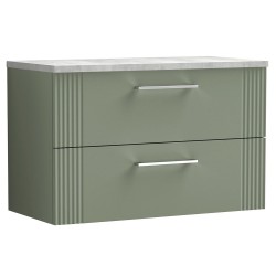 Deco 800mm Wall Hung 2 Drawer Vanity Unit with Laminate Top - Satin Green