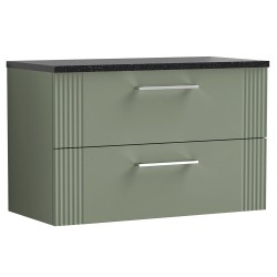 Deco 800mm Wall Hung 2 Drawer Vanity Unit with Laminate Top - Satin Green