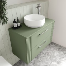 Deco 800mm Wall Hung 2 Drawer Vanity Unit with Worktop - Satin Green - Insitu