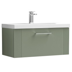 Deco 800mm Wall Hung Single Drawer Vanity Unit with Mid-Edge Basin - Satin Green