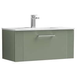 Deco 800mm Wall Hung Single Drawer Vanity Unit with Minimalist Basin - Satin Green