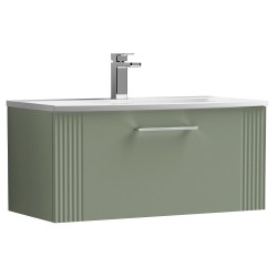 Deco 800mm Wall Hung Single Drawer Vanity Unit with Curved Basin - Satin Green