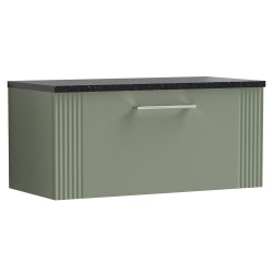 Deco 800mm Wall Hung Single Drawer Vanity Unit with Laminate Top - Satin Green