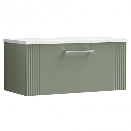 Deco 800mm Wall Hung Single Drawer Vanity Unit with Laminate Top - Satin Green