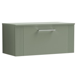 Deco 800mm Wall Hung Single Drawer Vanity Unit with Worktop - Satin Green