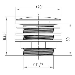 Push Button Bath Waste No Overflow - Technical Drawing