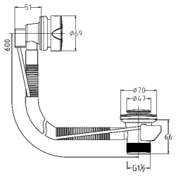 Economy Bath Pop-Up Waste & Overflow - Technical Drawing