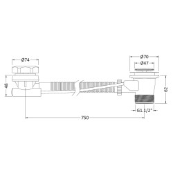 Extended Bath Pop Up Waste & Overflow - Technical Drawing
