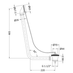 Exposed Retainer Bath Waste - Technical Drawing