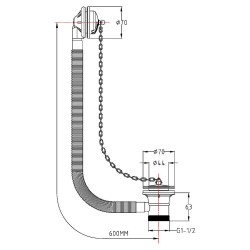 Classic Concealed Bath Waste & Overflow - Technical Drawing